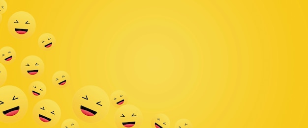 Emoticonos o caras sonrientes felices en el fondo amarillo del espacio vacío.