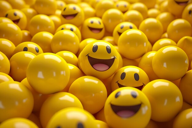 Emoticons felizes e rindo 3D renderização de fundo mídia social e conceito de comunicações AI Generative