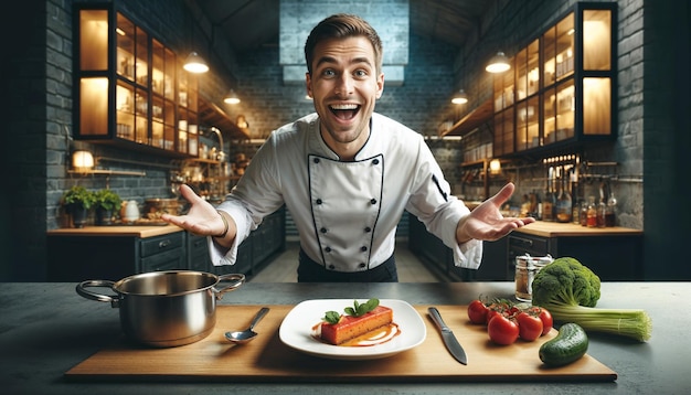 Emotion Chef Kochen auf Küche im Restaurant Beruf Konzept