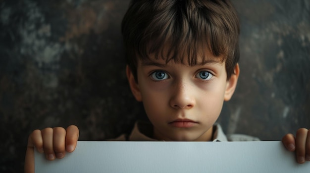 Emotionale Resonanz Werbung Junge in Trauer-Stimmung mit leerer Karte