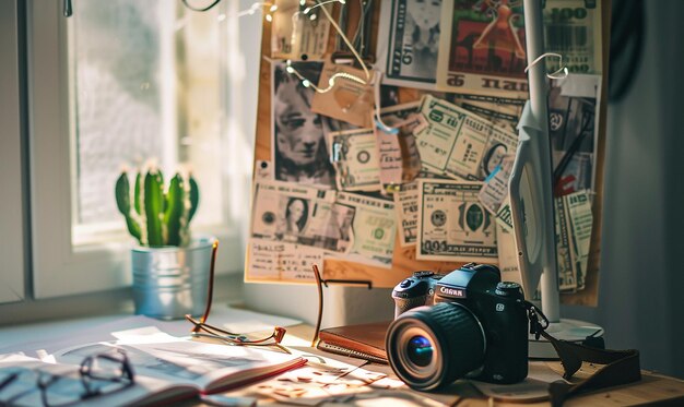 Foto emotionale spiegel-geldfotos in einer vintage-wallet