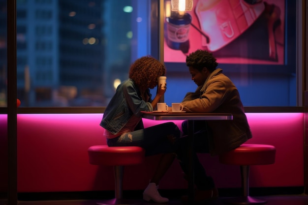 Emotionales Foto von Menschen im Neon-Retro-Stil
