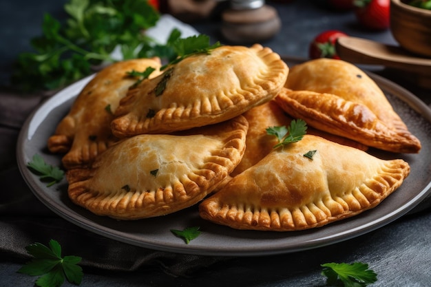 Empanadas auf weißem Teller Kolumbianische Lebensmittelgenerative KI