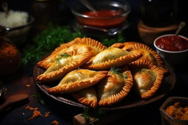 Empanadas con carne sazonada con salsa