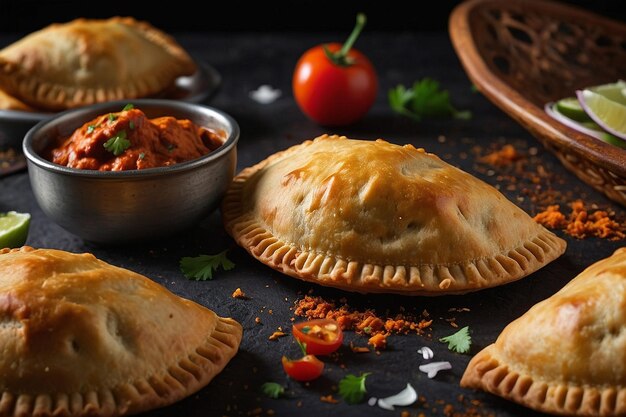 Empanadas de frango Tandoori com uma crosta flocosa