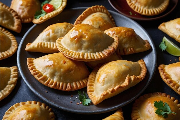 Foto empanadas dispostas em forma de abanico em prato