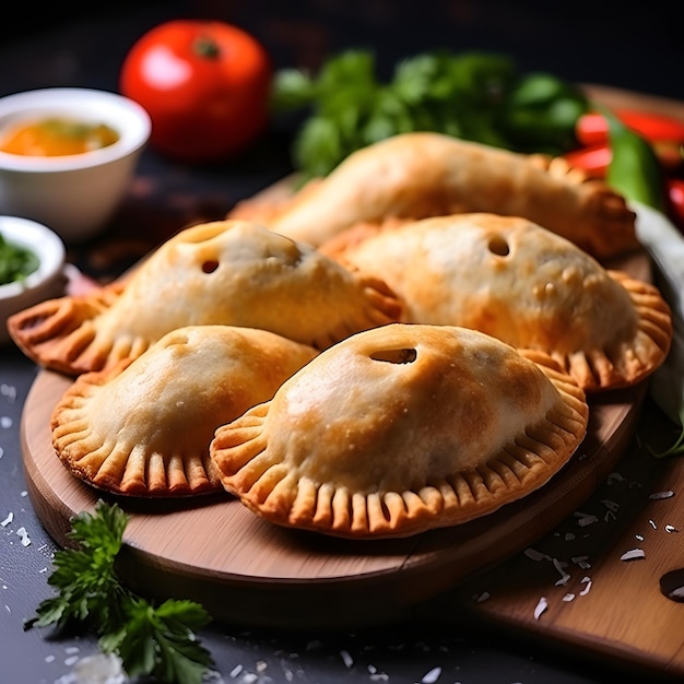 Empanadas em uma mesa de madeira