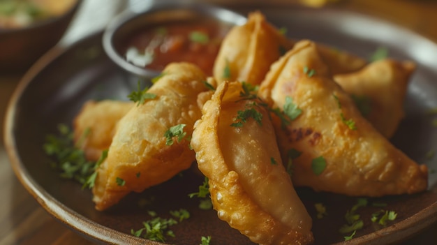 Empanadas tradicionales latinoamericanas con salsa y ingredientes frescos