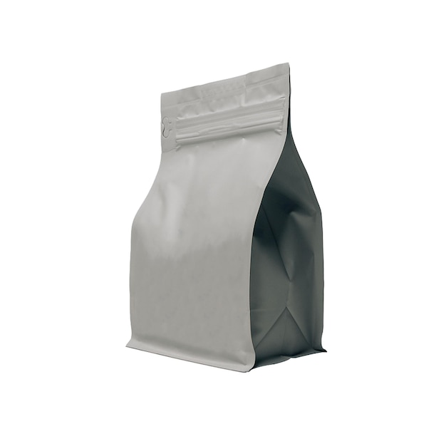 Empaque en blanco bolsa de cremallera de papel de aluminio aislada en blanco