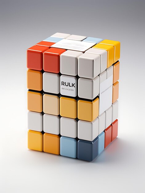 Foto empaque de caja en forma de cubo de rubik rompecabezas diseño inspirado encaje de cartón en blanco diseño sencillo y limpio