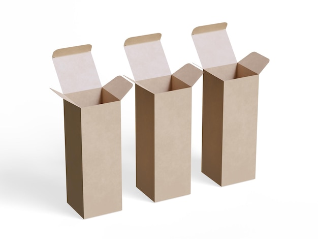 Empaque de cajas papel de cartón de fondo blanco con textura realista