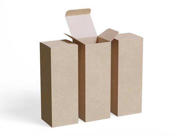 Empaque de cajas papel de cartón de fondo blanco con textura realista
