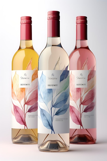 Empaque de etiquetas de vino de acuarela colorida con un color pastel suave Pal diseño de ideas conceptuales creativas
