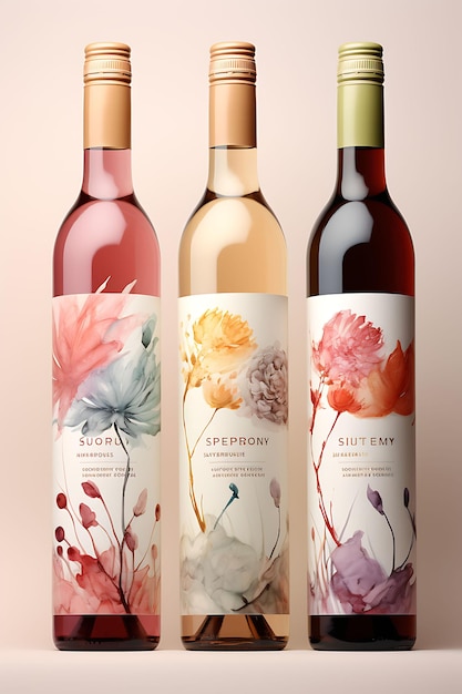 Empaque de etiquetas de vino de acuarela colorida con un color pastel suave Pal diseño de ideas conceptuales creativas