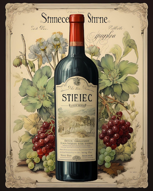 Foto empaque de etiquetas de vino vintage colorido con un diseño de ideas de concepto creativo de color antiguo y desvanecido