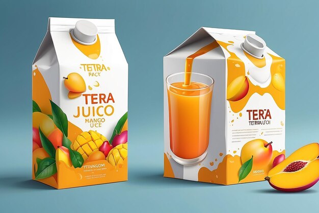 Empaque de tetra de jugo plantilla de envasado de jugo de frutas de mango Envasado de cartón de marca para bebida jugosa natural fresca