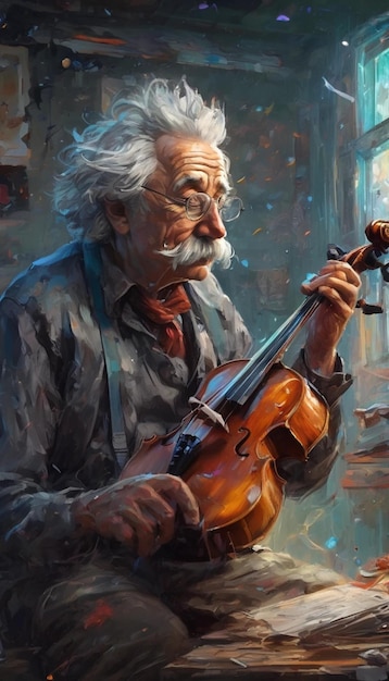 empaste pesado pintura al óleo anime plano completo Albert Einstein tocando el violín