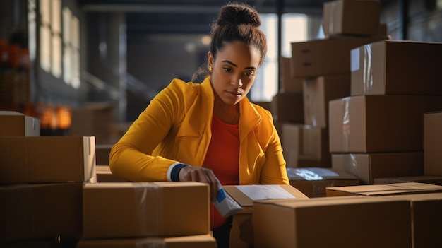 Empatia em ação Voluntária negra latina dedica tempo a montar pacotes para os necessitados