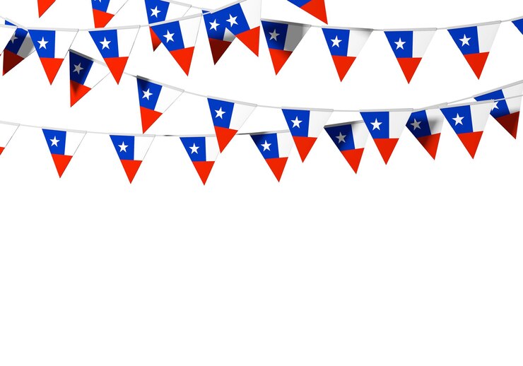 Empavesado festivo de la bandera de Chile contra una representación d de fondo liso
