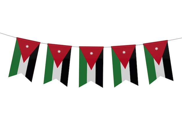 Empavesado festivo de la bandera nacional de Jordania contra un fondo blanco liso Representación 3D