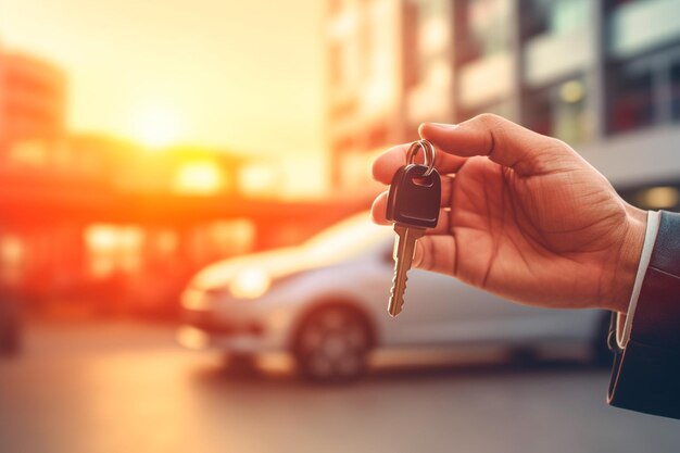 Empfang des Schlüssels des neuen Autos Hand mit dem Autoschlüssel Hand mit dem Carschlüssel