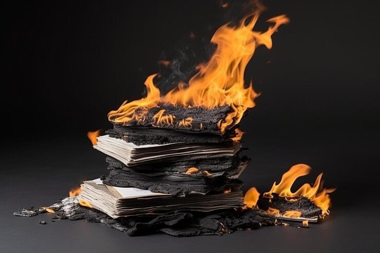Foto empilhar folhas de papel queimadas
