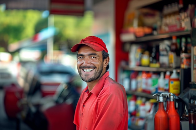 empleado de la gasolinera sonriente