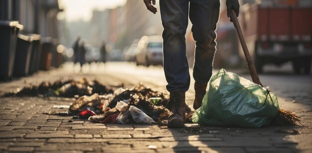 Foto un empleado municipal recoge y retira la basura