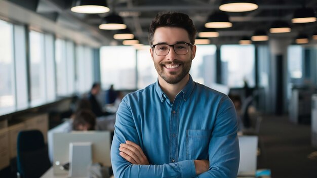 El empleado de oficina sonriente