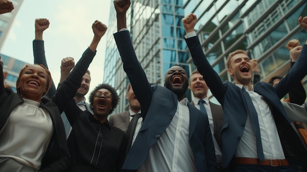empleados del equipo de negocios gritando celebrando buenas noticias