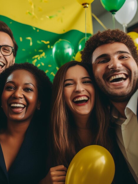 Foto empleados felices se reúnen para celebrar las fiestas en el lugar de trabajo