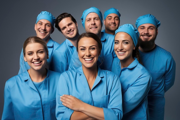 Foto empleados felices en uniforme