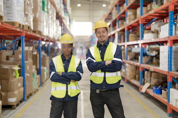 Empleados femeninos y masculinos Stand sonriendo