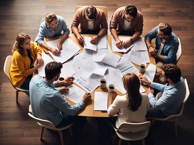 Foto empleados revisando el informe financiero.