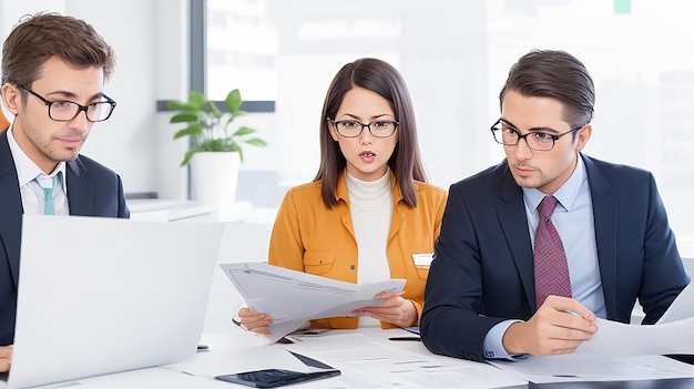 Empleados revisando el informe financiero