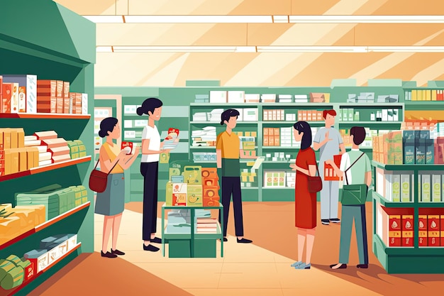 Empleados de tiendas de conveniencia ocupados manejan eficientemente los estantes ayudan a los clientes y manejan las transacciones