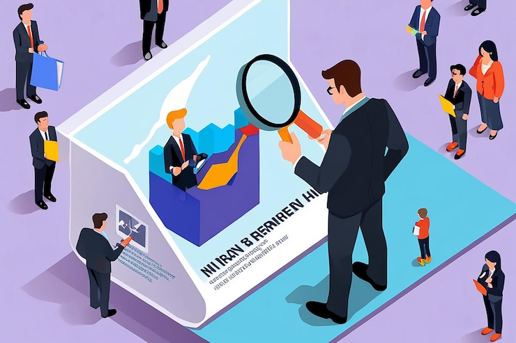 Foto empleo de personas de negocios en 3d isométrico hombre de negocios plano mano con lupa
