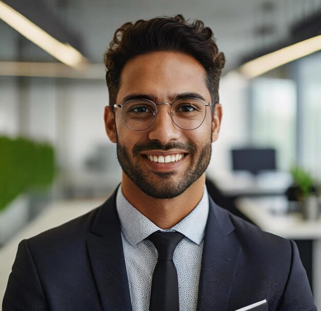 Empoderado hombre de negocios sonriente en su oficina ágil scrum