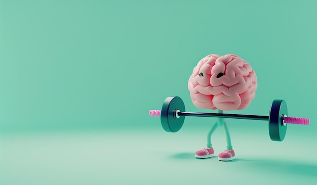 Empoderando la mente Ilustración conceptual creativa de levantar pesas con el cerebro que simboliza la fuerza mental y el crecimiento intelectual