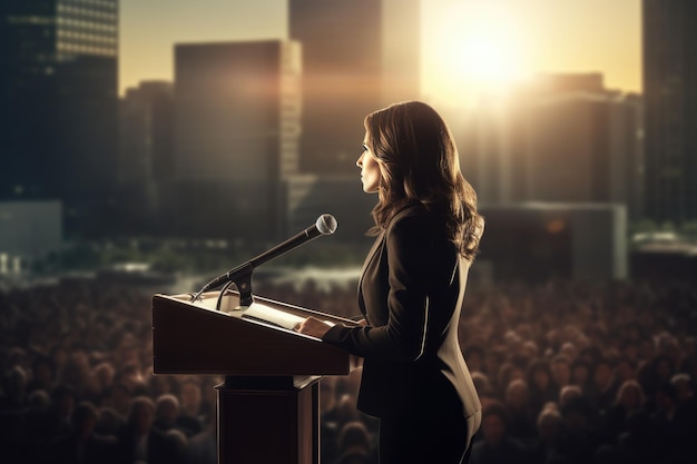 Foto empoderar el liderazgo femenino un discurso dinámico de una ejecutiva de negocios