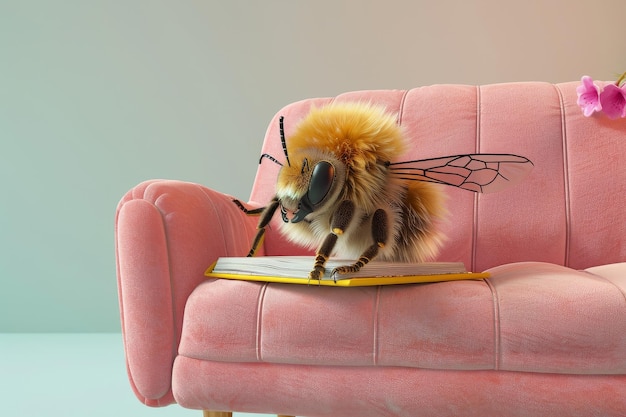 Empoleirado no sofá rosa da abelha