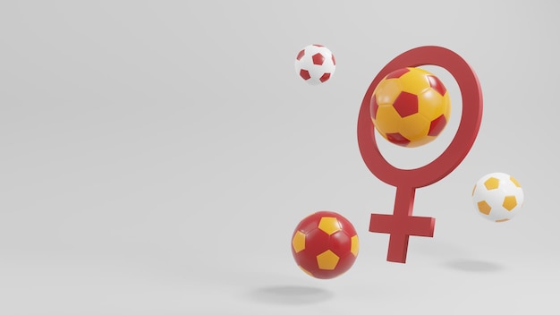 Foto empowering spanish women's football 3d-fußballs in rot und gelb mit weiblicher geschlechtsikone