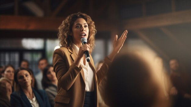 Empowerment anderer Kollegen am Arbeitsplatz engagierende und dynamische Präsentation vor dem Publikum Die Unternehmensumgebung unterstreicht ihre Professionalität und Führung Motivationsredner auf der Bühne