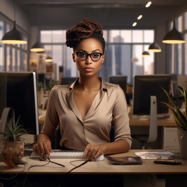 Empowerment in Shades fängt die Essenz einer schwarzen Frau in einem modernen Büro ein