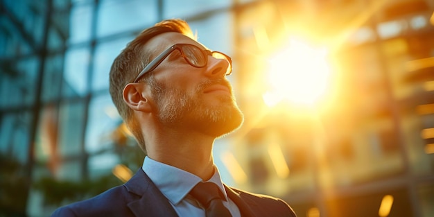 Empreendedor a olhar para a luz do sol