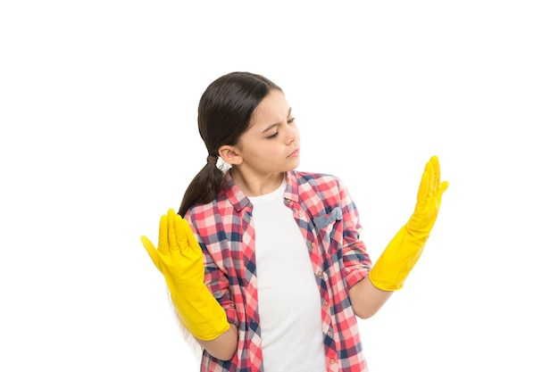 Empresa de limpeza comercial tempo de trabalho doméstico para lavar Material de limpeza propaganda menina pequena limpeza em luvas de borracha criança limpa casa em luvas de látex Luvas amarelas para limpar a casa