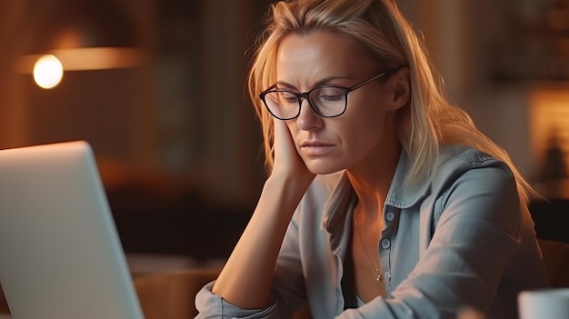 Empresária de meia idade estressada em sua mesa