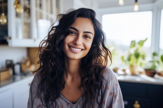 Empresária diversificada sorridente em sua casa