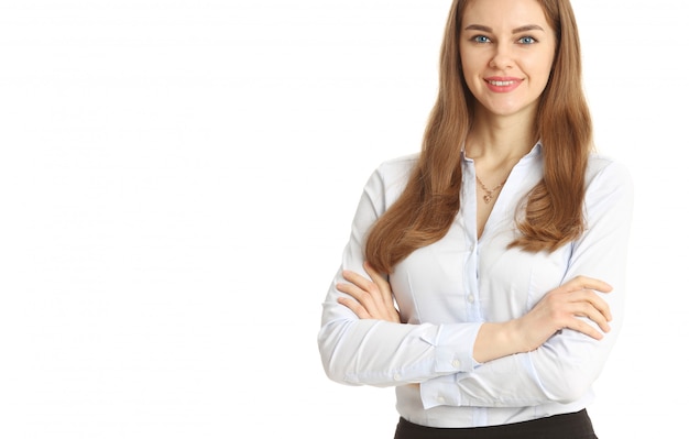 Empresária sorridente em branco
