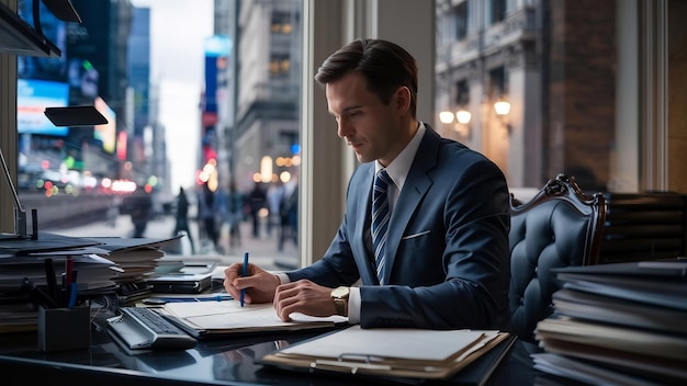 Empresário a trabalhar no escritório